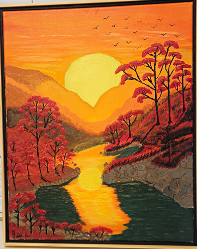 Framed landscape painting - painting, of